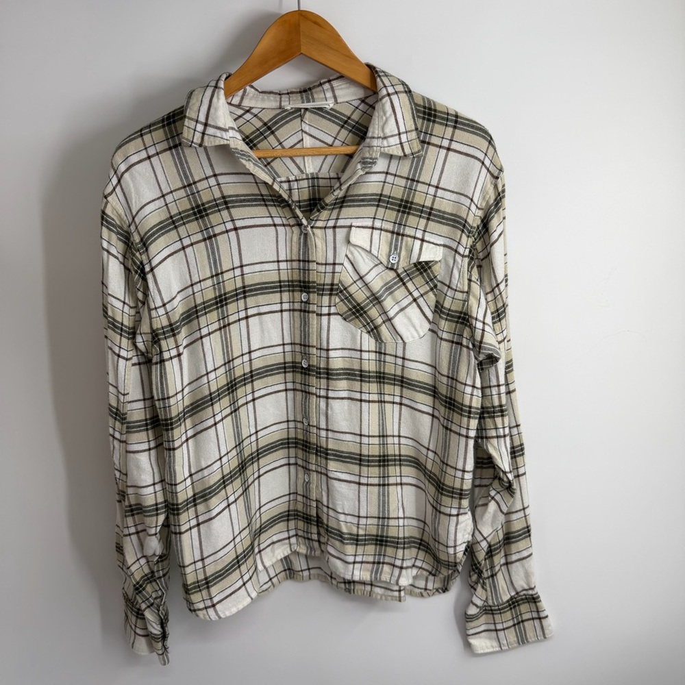 rag & bone Cream Plaid Shirt with Gray and Brown Stripes
